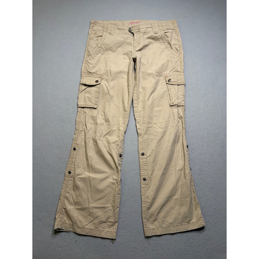 Aeropostale Cargo Pants Women 7/8R Khaki Y2K Low Rise Wide Leg Embroidered EM65